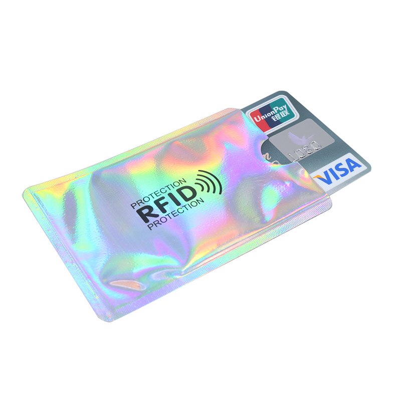 100 stk mix anti rfid tegnebog blokerende læser lås bankkort indehaver id bankkort beskyttelse metal kredit nfc holder aluminium: Laser sølv 100 stk