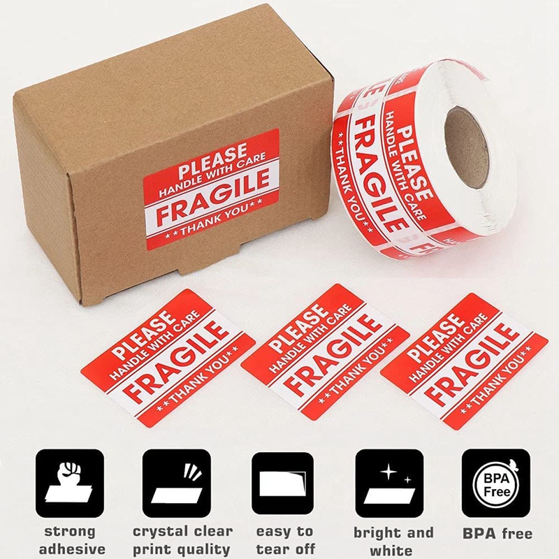 -1000 Pcs Fragile Sticker with Care Label Self Adhesive Red Warning Label Sticker for Packaging (2X3inch)