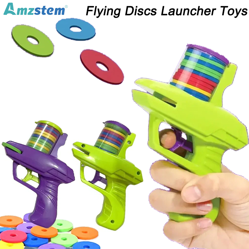 Flying Disc Gun Foam Disc Launcher Handheld Shooter Indoor Shooting Game Outdoor Backyard Toy For Boys And Girls Birthday