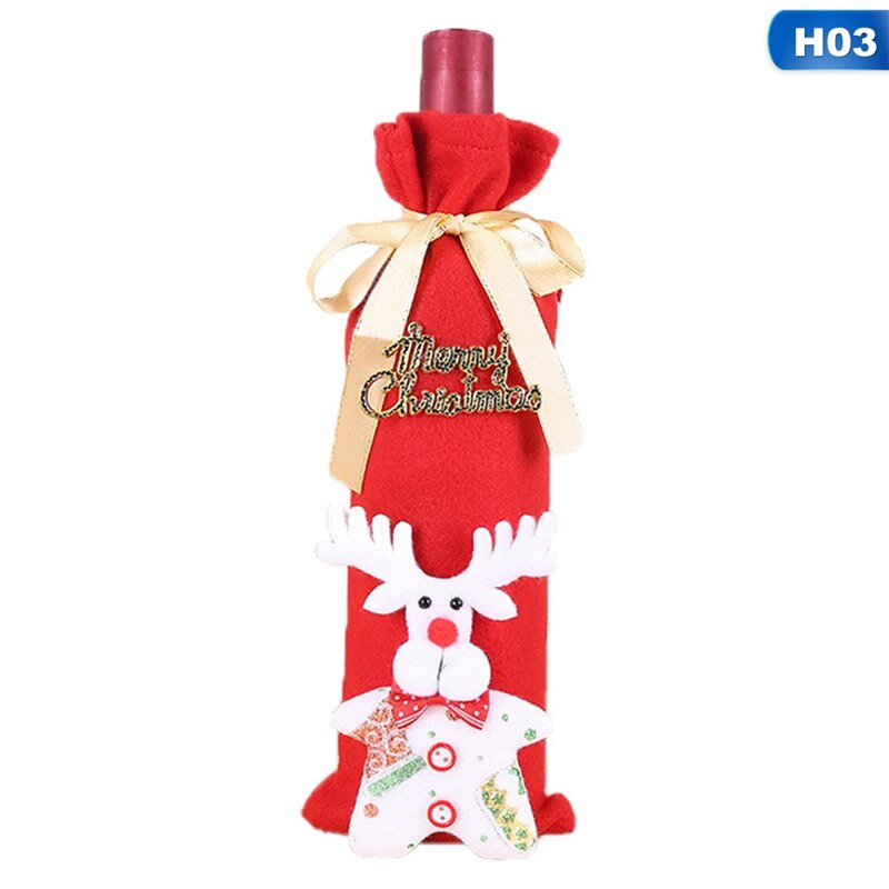 Décoration de table pour fête de noël, père noël, bonhomme de neige, housses de bouteille de champagne, housses de bouteille de vin rouge, sac: H03