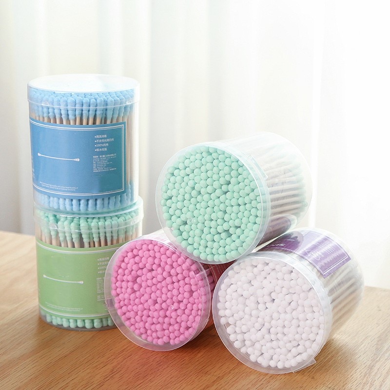 1Set/200PCS Bamboo Colorful Cotton Swab Wood Sticks Soft Cotton Buds Cleaning of Ears Tampons Pampons Health Beauty In Round Box