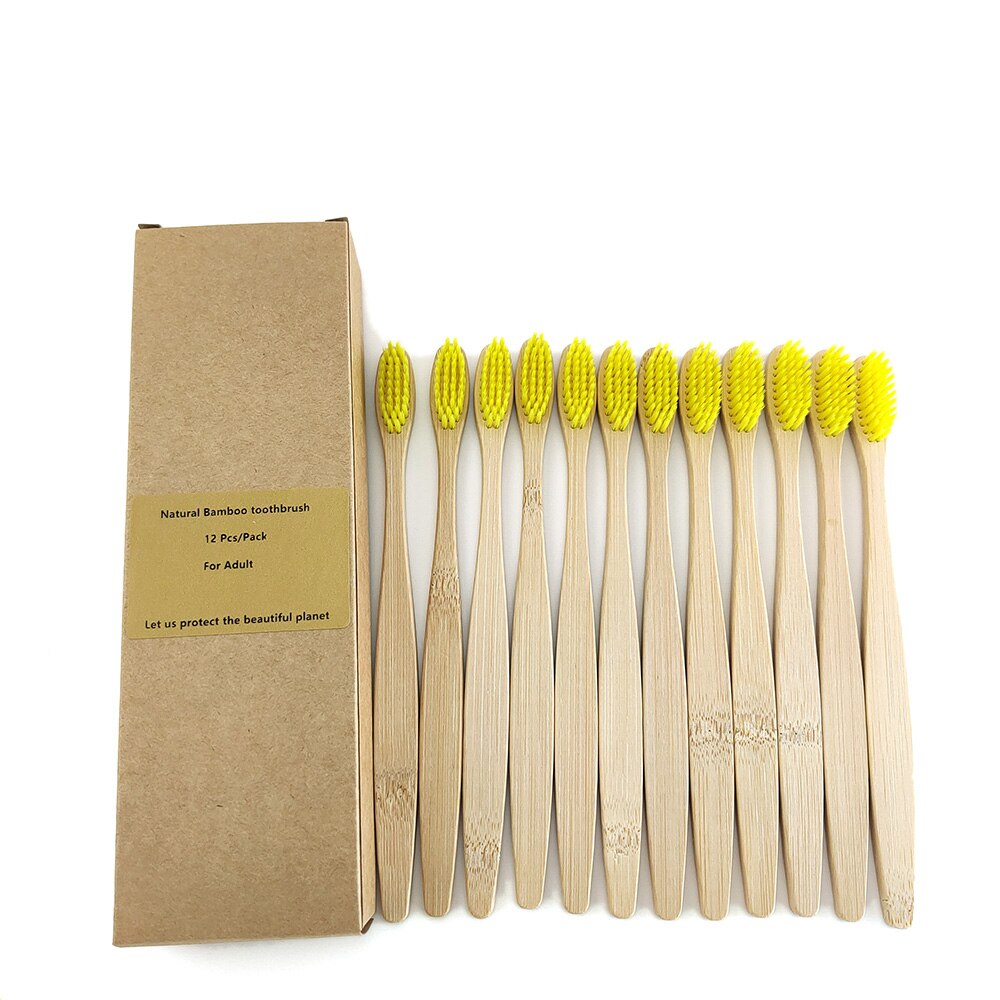 12Pcs Bamboo Toothbrush Eco friendly soft Healthy oral care adults tooth brush mixed color Wood Handle Toothbrush: 1200-N-1