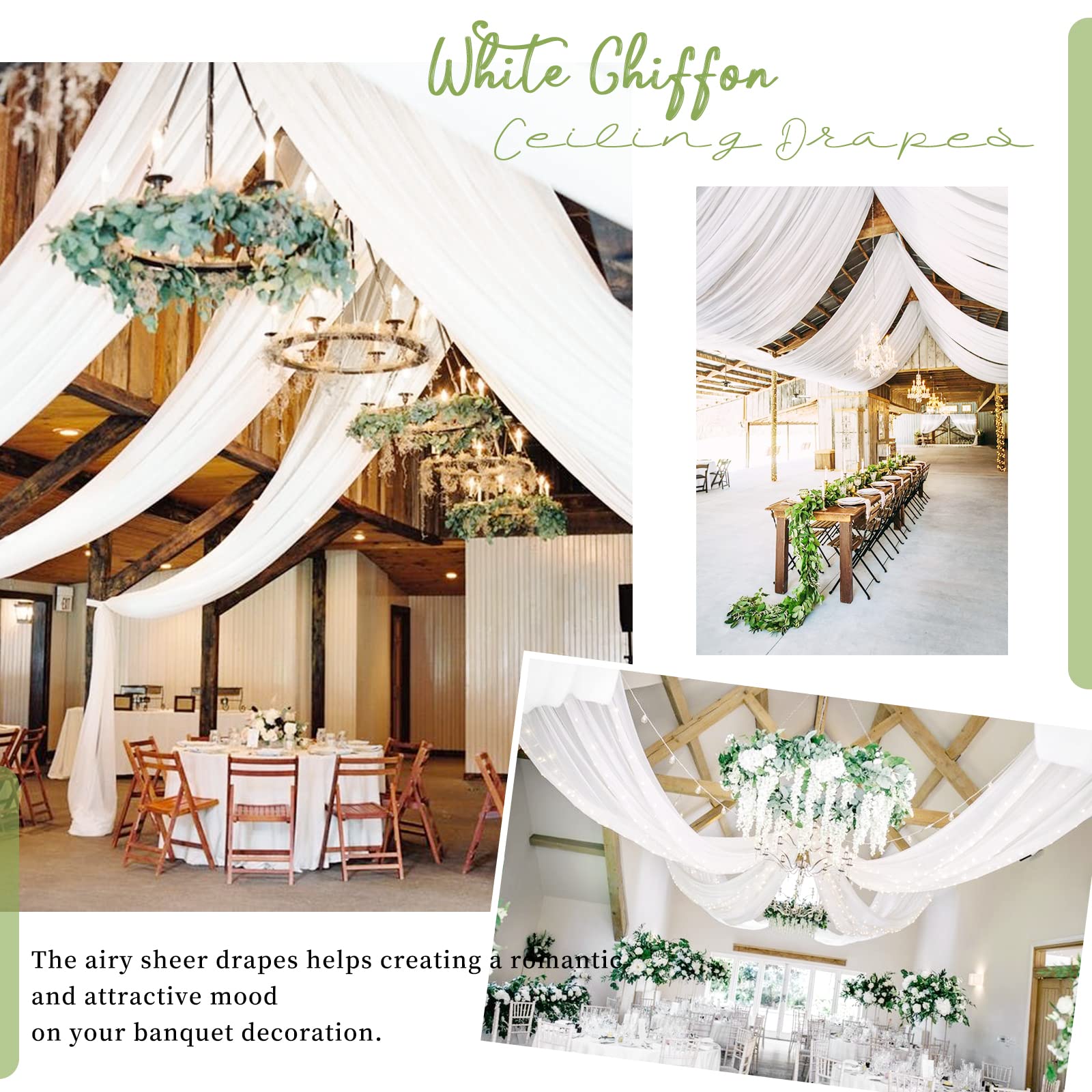 Draperies de plafond en mousseline de soie pour arche de mariage, tissu drapé, draperie blanche, décorations de plafond, scène de cérémonie de fête, Tyys