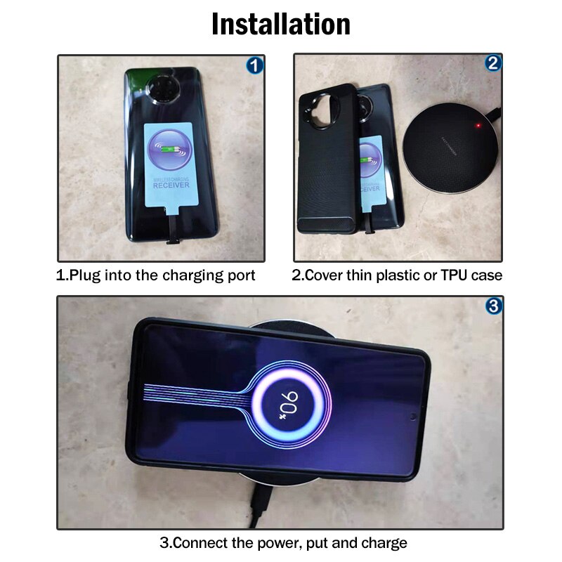 Receptor de carga inalámbrica Qi para Huawei Honor 8, 9, 9X, 10, 20, 30 Pro Lite, 20S, 30S, V10, V20, V30, Adaptador tipo C, conector USB C