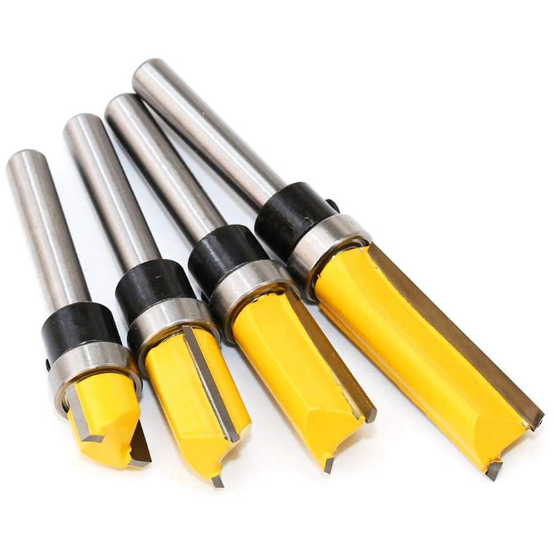 4Pcs Flush Trim Router Bits Top Bearing Router Bit 1/4 inch Shank Straight Pattern Template Router Bit Wood Milling Cutter Tool