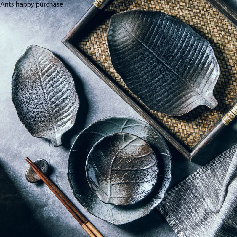 Ceramic Plate Restaurant Pastry Sushi Plate Leaf Shape Decoration Irregular Porcelain Plate Household Kitchen Tableware Dishes