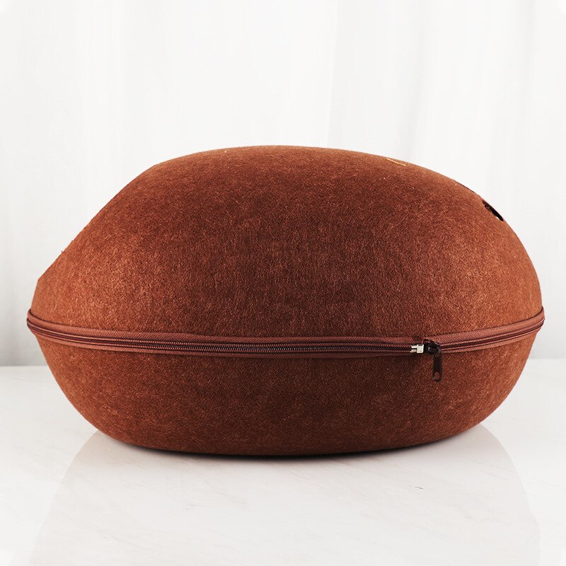 Cama desmontable de concha de huevo para gato, saco de dormir de fieltro Natural con cojín de nido, suave y transpirable esterilla, cueva semicerrada para mascotas: Coffee