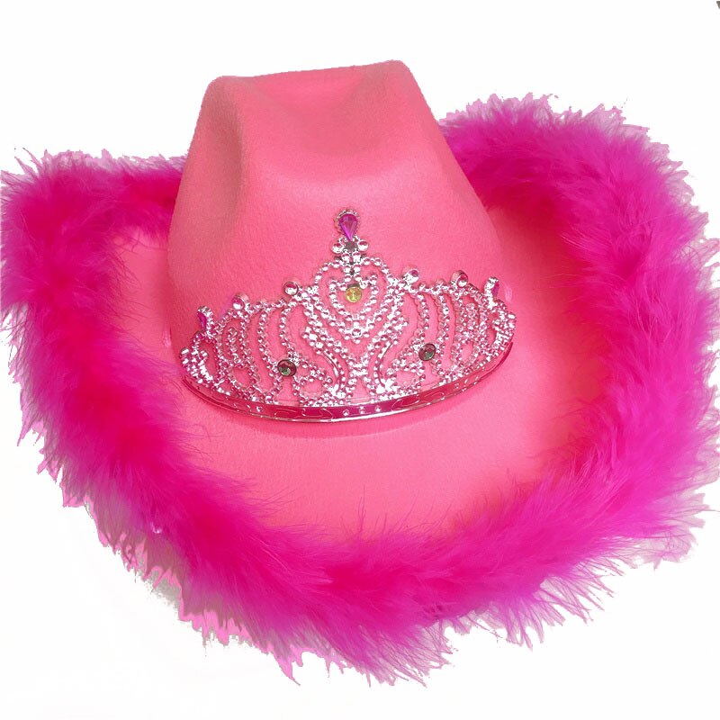 Western Style Tiara Pink Cowgirl Hat For Women Girl Tiara Cowgirl Hat Cowboy Cap Adult Funny Costume Party Hat: A - purple feather