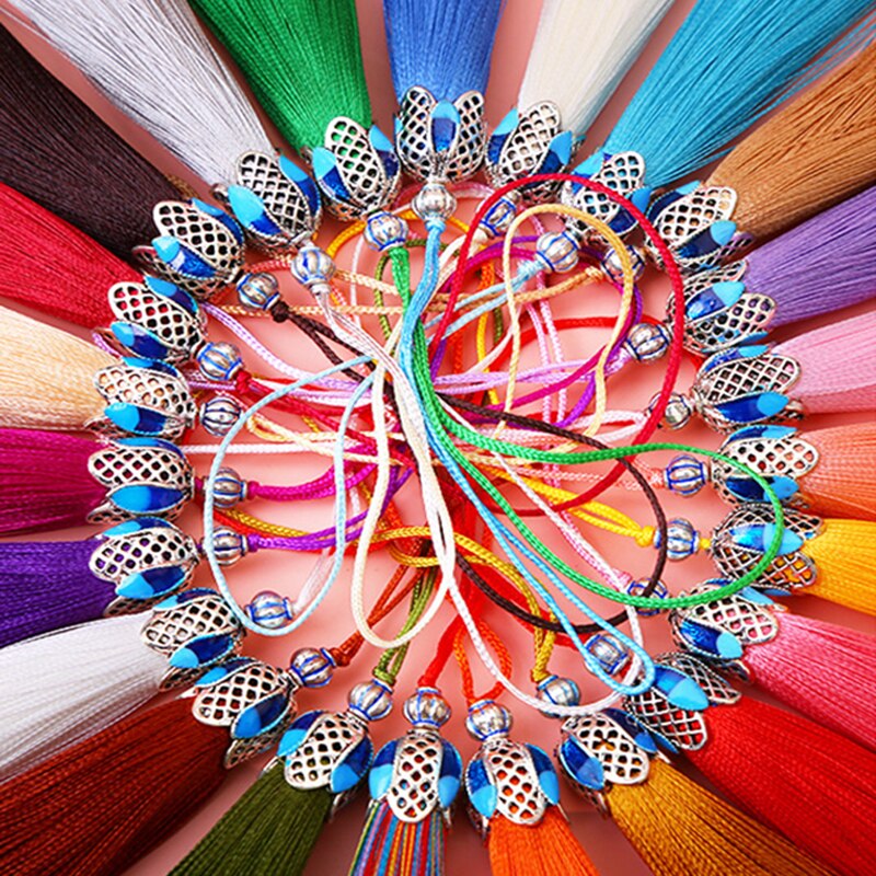 Pincel de flecos de seda, accesorio colgante para la fabricación de joyas DIY, borla de satén de seda, artesanía hecha a mano, suministro, 5/10 piezas, 8cm