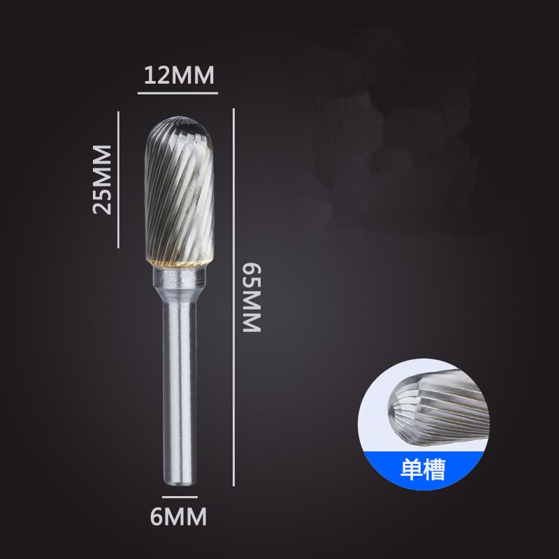 1pc solid carbide tungsten steel milling cutter,6mm shank C type Metal electric grinding head,Polishing tool: C612