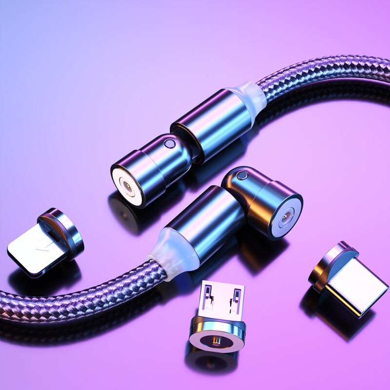 1Pcs Magnetische Kabel 540 Graden Draaien Micro Usb Kabel Type C Usb C Kabel Voor Iphone Samsung Snelle Opladen magneet Telefoon Oplader