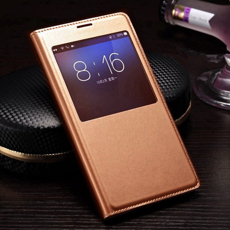 Slim Leather Flip Cover Case Voor Samsung Galaxy S5 S 5 I9600 Smart Sleep Wake Up View Telefoon Gevallen Voor s5 Met Waterdichte Chip: Rose Gold