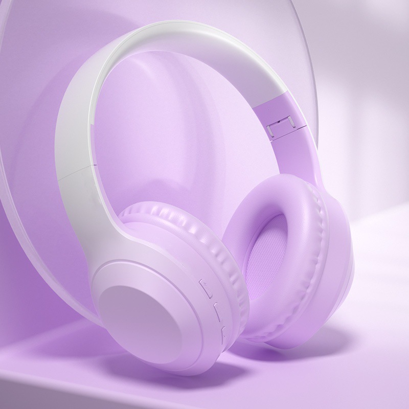 Casque Bluetooth de dessin animé mignon avec écouteurs de sport pliables antibruit, batterie ultra longue durée de vie et utilisation universelle: Violet