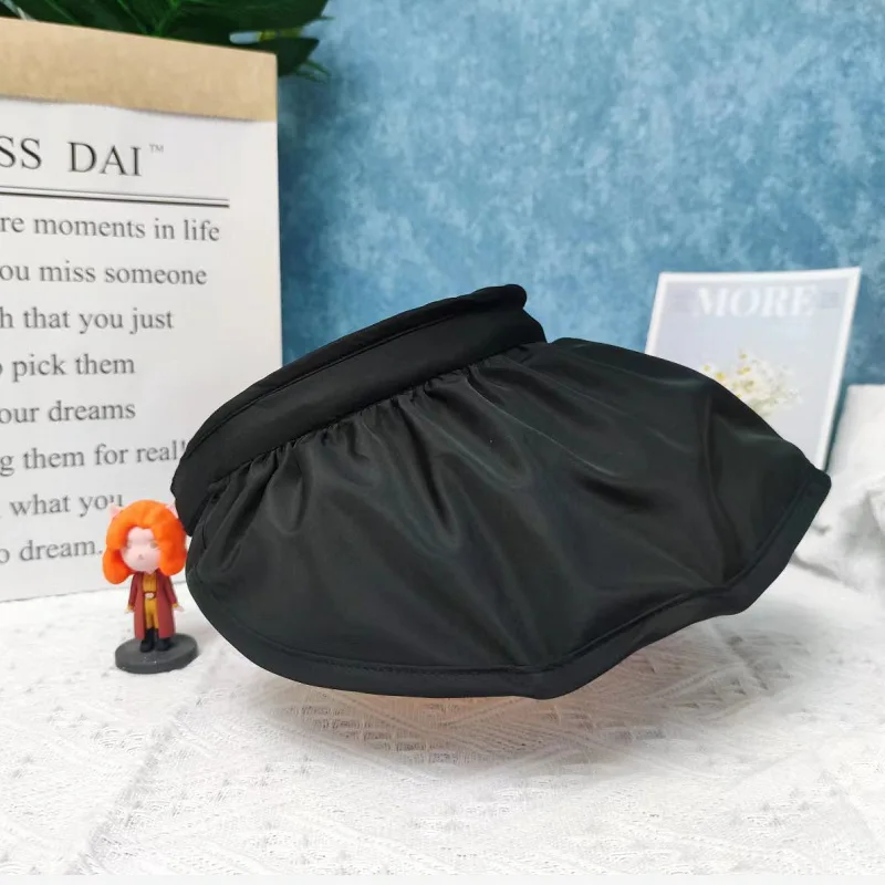 Summer UV Protection Women Sun Hats Solid Color Outdoor Beach Wide Brim Foldable Bucket Hat Ponytail Caps Panama Cap: Dark Grey