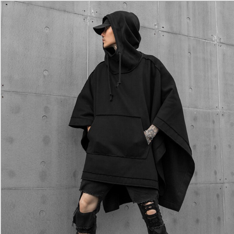 Capa de murciélago suelta para hombre, Sudadera con capucha de informal, media-larga, temporada otoño e invierno