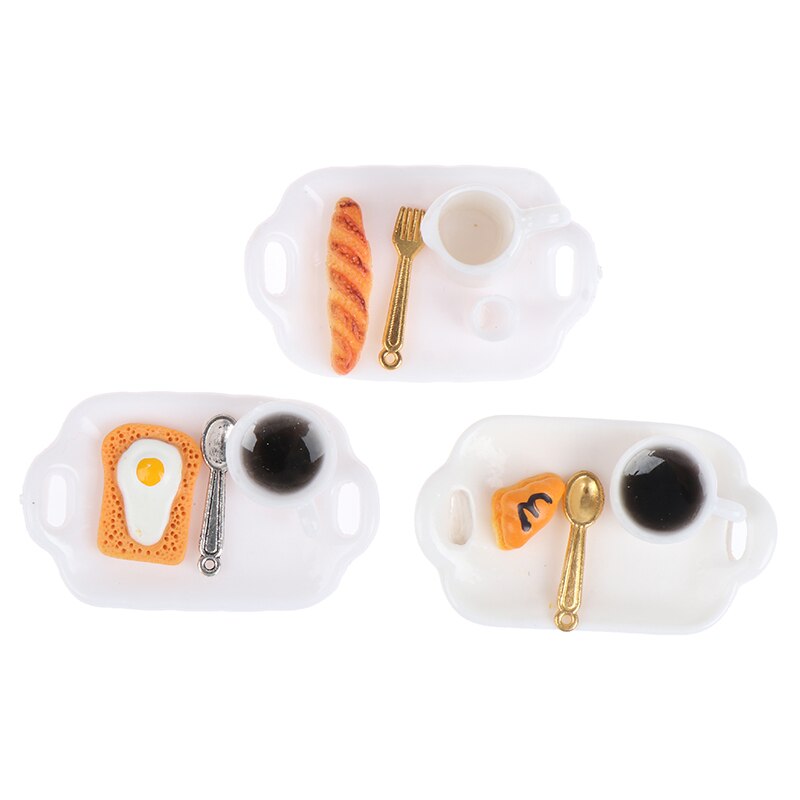 1:12 Dollhouse Miniatuur Ontbijt Sets Hamburger Croissant Toast Ei Koffie Met Lade Keuken Voedsel Accessoires