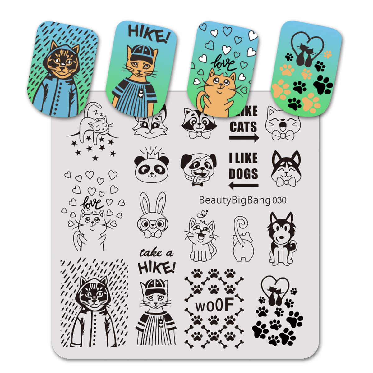 BeautyBigBang 6CM Nail Stamping Plates Striped Cute Cat Image Stainless Steel Template Nail Art Stamp Plate 041: 30