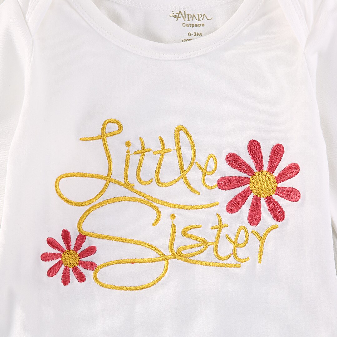 Katoen Bloem Zusje Baby Meisje Kleding Coming Home Rompertjes outfit Baby Kleding Hoed Leuke 2 stuks Set