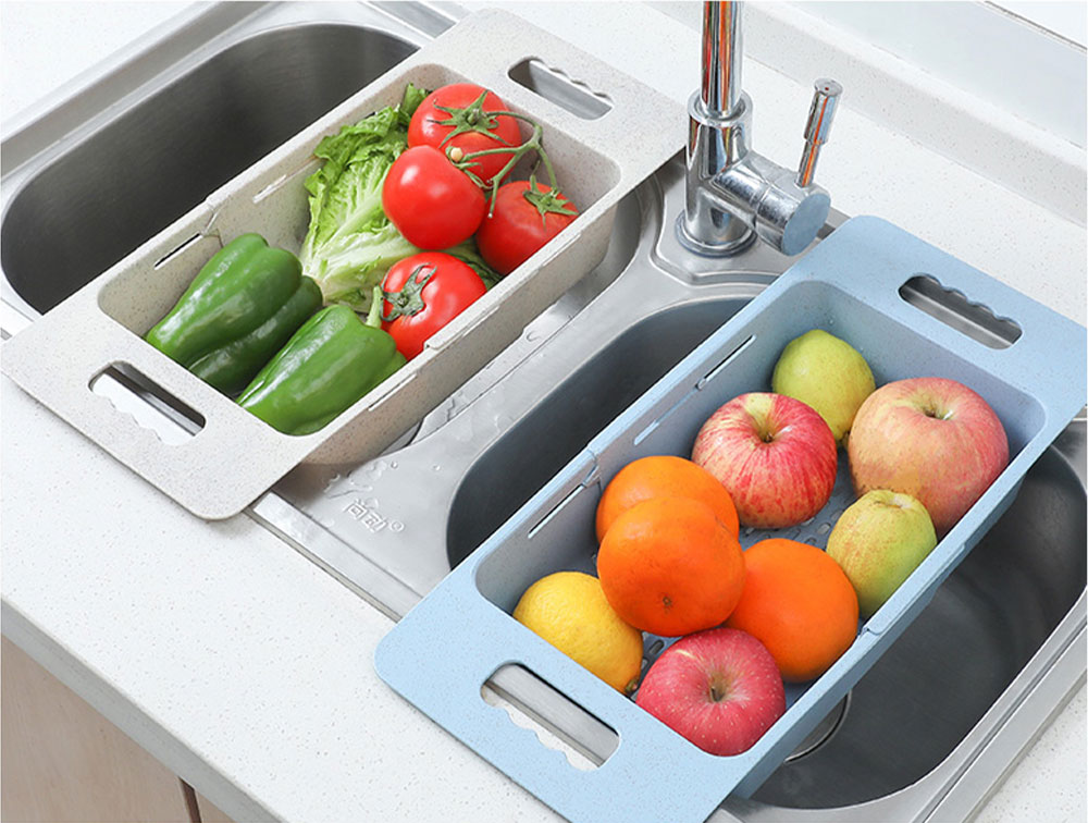 Kitchen Retractable Sink Drain Basket Plastic Dish Rack Sink Filter Water Basket Fruit Vegetable Basket Kitchen Sink Drain Case