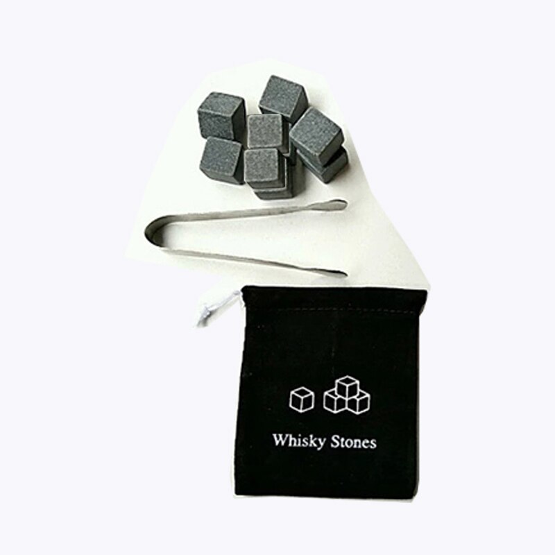 9Pcs Whisky Ice Stones with Wooden Box& Velvet Bag Wine Drinks Cooler Cubes Whisky Stone Granite Pouch Reusable Cubes Granite: Black no box