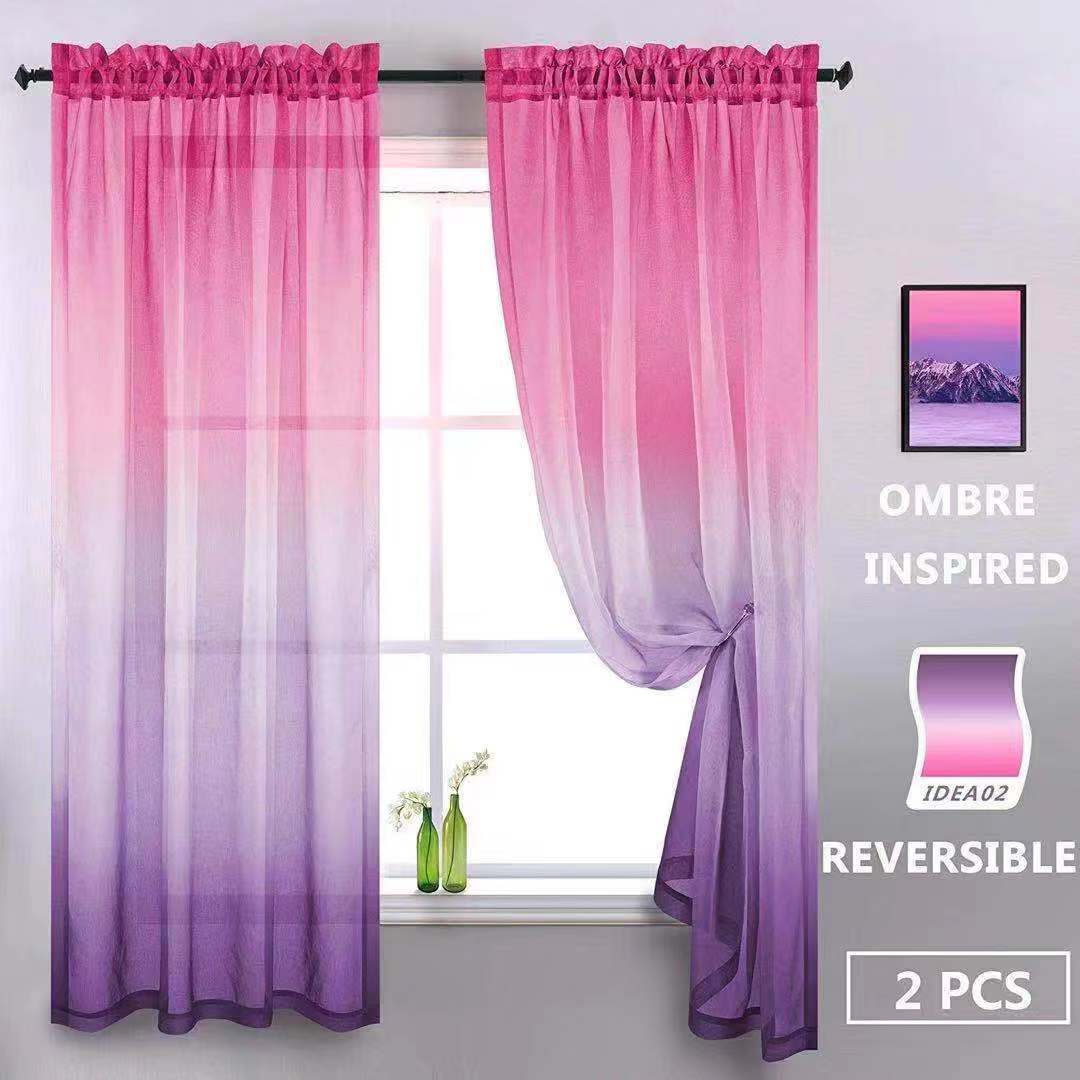 Dégradé couleur Semi rideaux transparents couleur vive rideaux modernes pour chambre salon fenêtre rideaux panneaux réversibles 2 pièces: 2 / 1X2.7