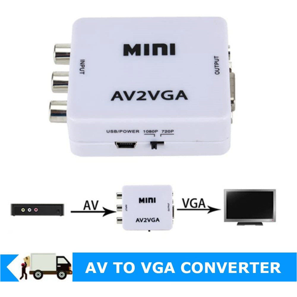 Mini RCA To VGA Converter AV2VGA VGA2AV Conversor with 3.5mm Audio RCA To VGA Video Converter For PC to TV HD Computer to TV