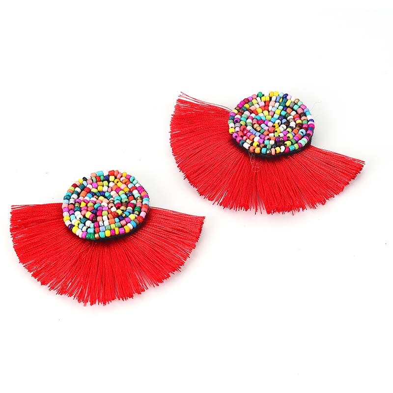 2PCs Tassel fringe pendant with glass bead for DIY earrings jewelry making sewing supplies garment clothes accessory decoration
