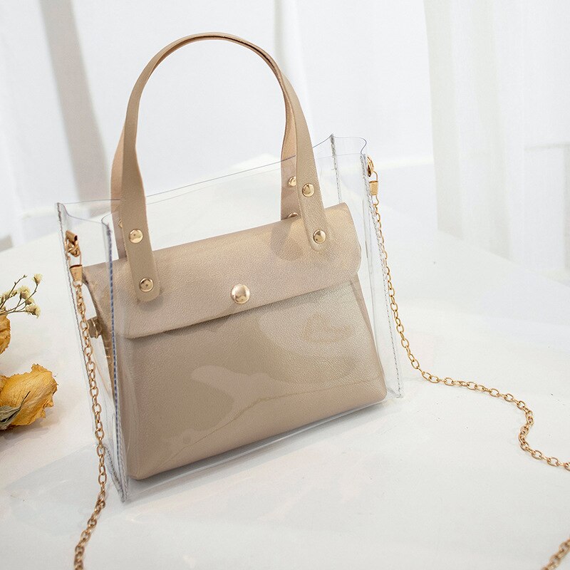 Handtas Pu Vrouwen Schoudertas Transparante Metalen Ketting Dual-Gebruik Snoep Kleur Tote Messenger Lady portemonnee: Champagne