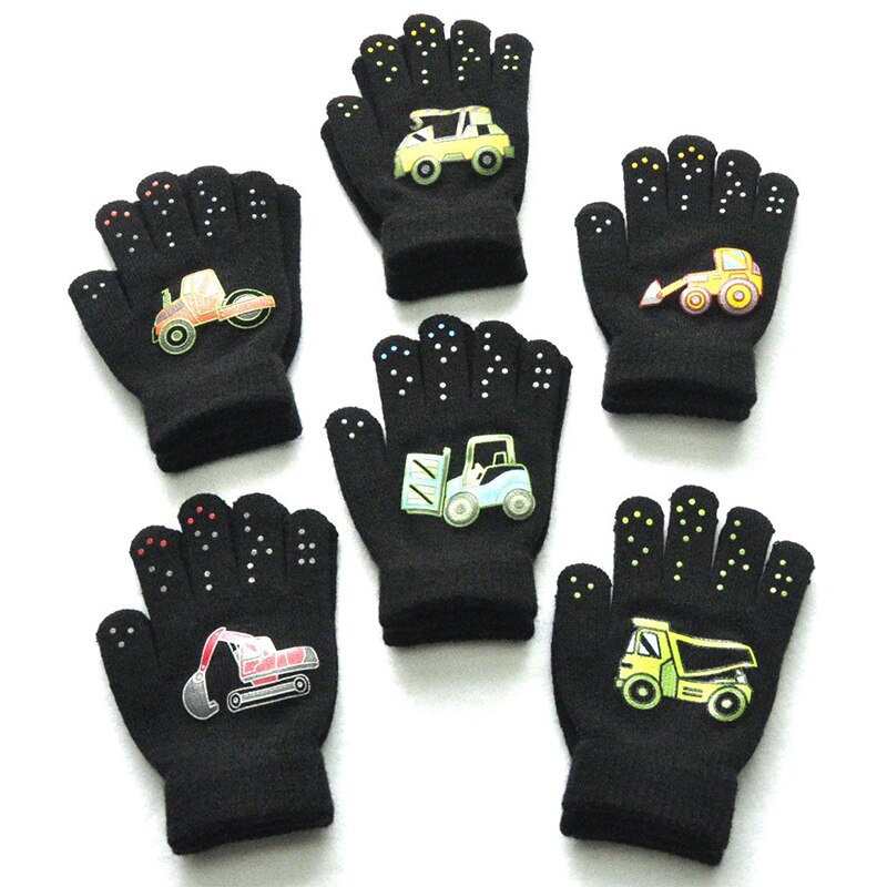 1 paire PVC anti-dérapant tricot gants enfants extérieur Camouflage Robot pelle dinosaure imprimer hiver mitaines Sport gants enfant