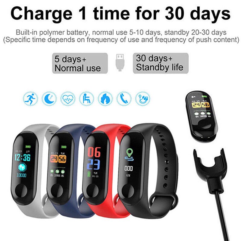 Reloj inteligente M3, pulsera de presión arterial, Monitor de ritmo cardíaco, podómetro deportivo, reloj de Fitness, podómetro para Android IOS