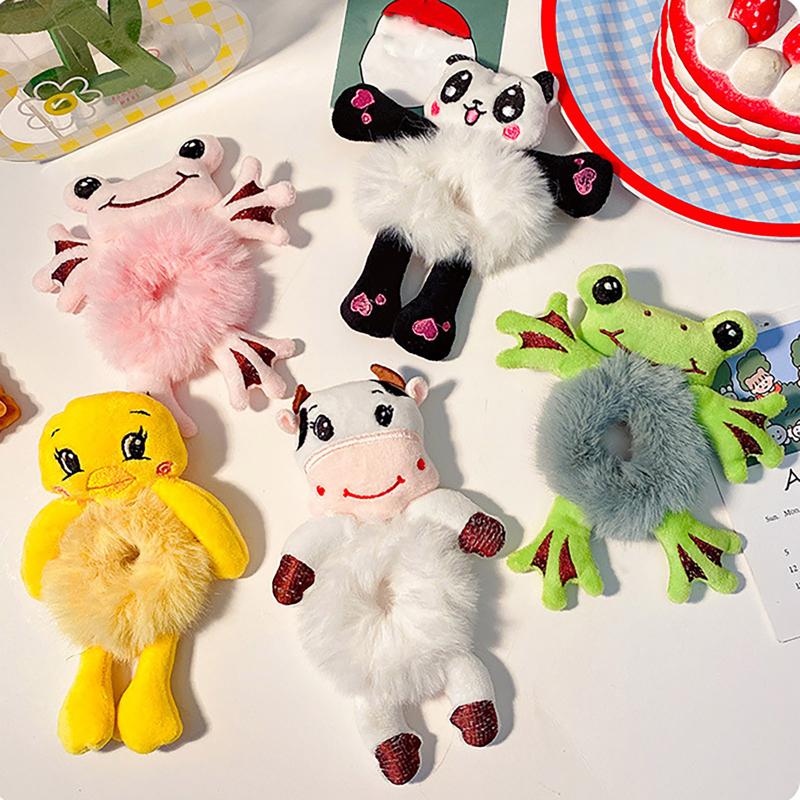 2023 Damesmode Pluche Haarband Leuke 3D Cartoon Stropdas Haar Hoofdtouw Paardenstaart Etui