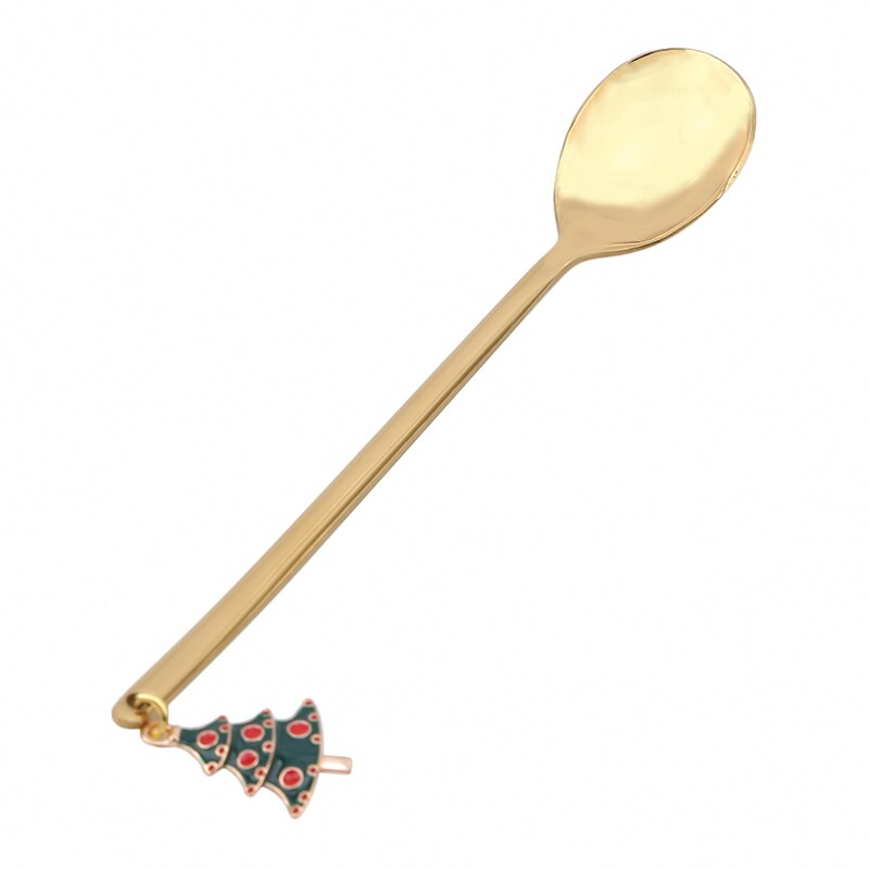 Multifunctional Coffee Spoons Christmas Dessert Stainless Steel Ice Cream Sugar Coffee Scoops Kitchen Tableware Year: Gold Christmas Tree