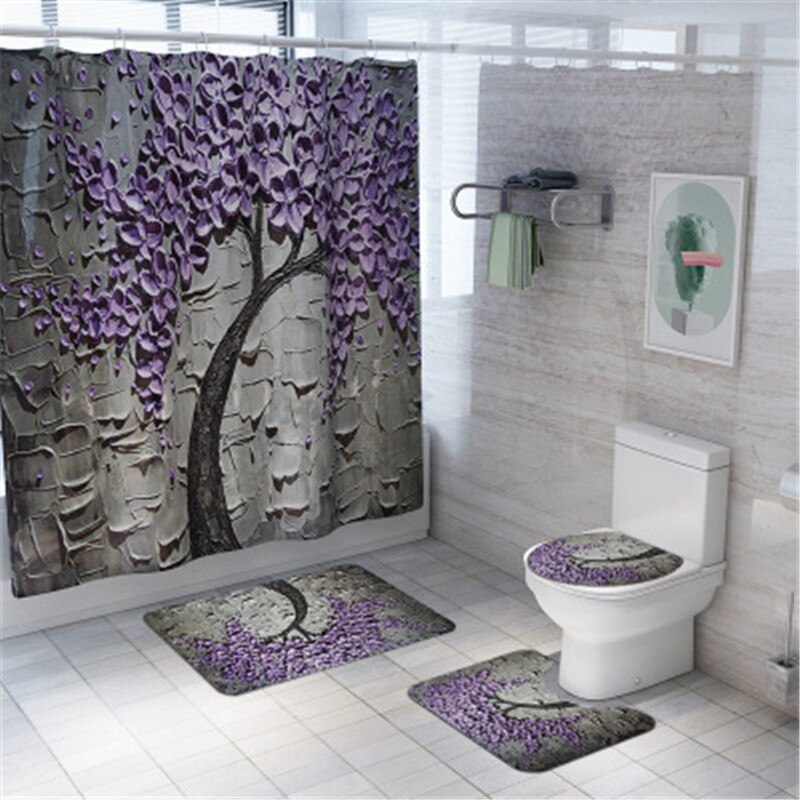 4 stk / sæt badeværelsesmåtte sæt skridsikker blomstermåtte koral fleece bruseforbund gulvmåtte vaskbart badeværelse toilet tæppe