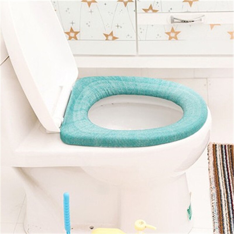 Pure Color Warm Soft Toilet Cover Seat Pad Cushion Bathroom Washable Toilet Seat