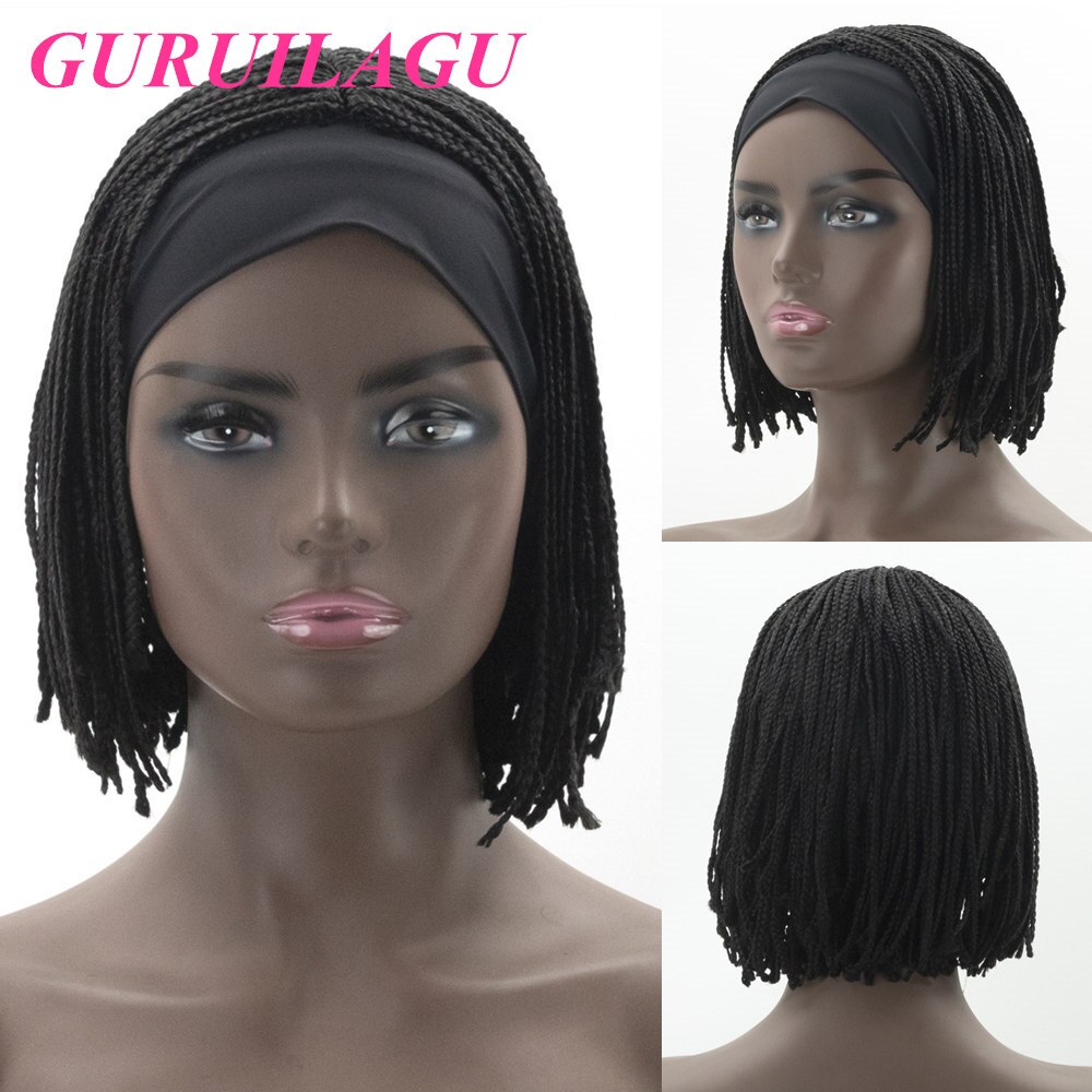 GURUILAGU Short Braided Box Braids Wigs For Black Women Synthetic Hair Headband Wig Women Braided Wigs African Natural Bob Wig