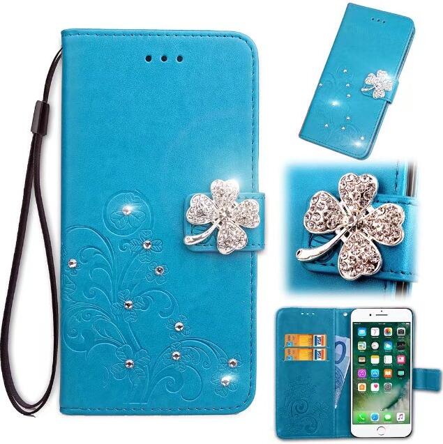 Abdeckung Telefonkasten Für Nokia Lumia 930 5,0 "N930 Flip Pu-leder TPU Shell Klee Diamant Stil Holster Tasche Kick High: Jewelled Blue