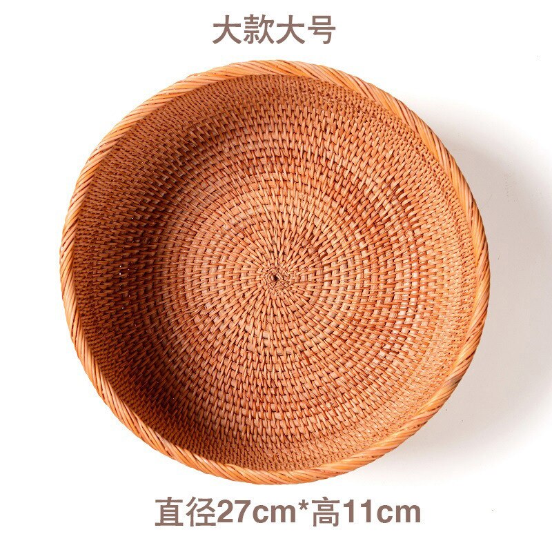 Cesta de mimbre para almacenamiento de frutas, pan, verduras, cestas de ratán Natural, cuencos redondos para llaves, mesa de cocina apilable, encimera de despensa: L