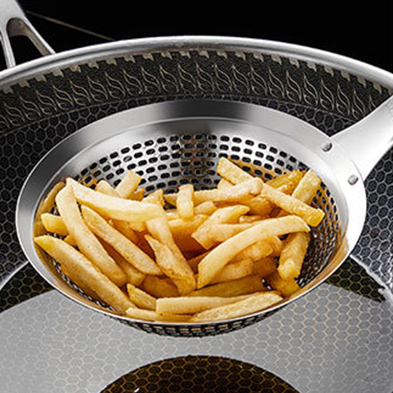 Skimmer Slotted Spoon For Cooking Rustproof Fine Mesh Strainer Spoon Stainless Steel Multi-functional Metal Strainer With Handle