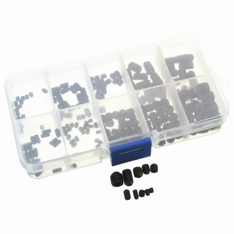200pcs Black Allen Head Socket Hex Set Grub Screw Cup Point Assortment Kit + Box