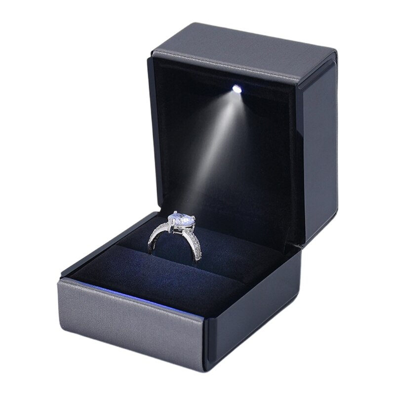 LED Lighted Earring Ring Box Wedding Engagement Ring Jewelry Display Holder: Gray