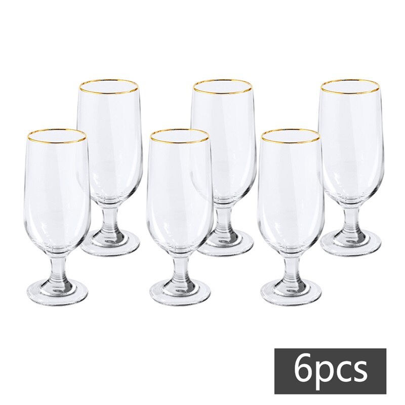 Crafted Wine Glass Goblet Beer Champagne Glasses Gold Line Drinking Juice Vodka Wine Glass Cups for Home Party Bar Restaurant: 6PCS 350ml