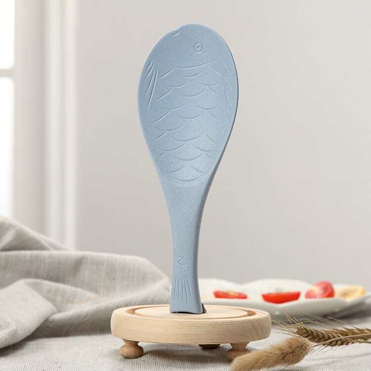 Cute trigo utensilios de cocina pescado cucharada antiadherente arroz paleta cuchara para la comida Mesa accesorios para servir: Blue