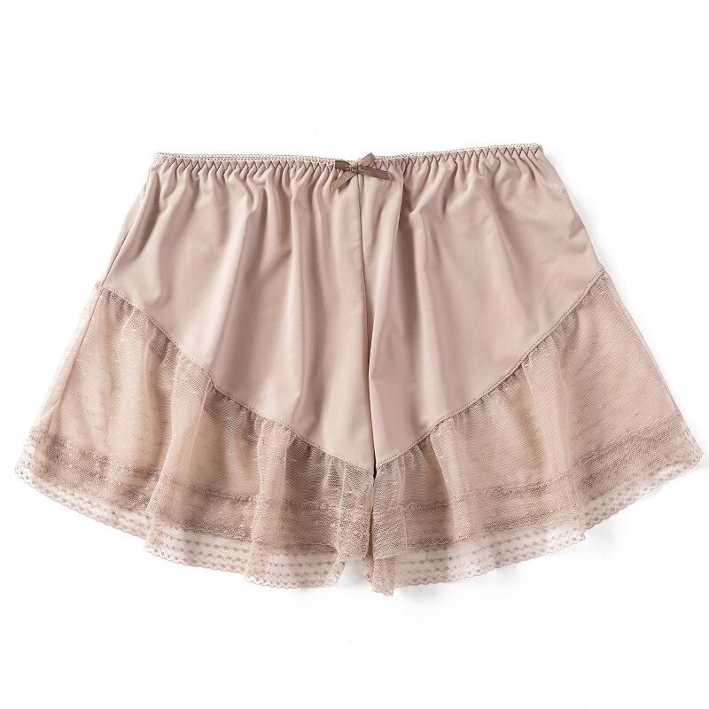 Lace Mesh Safety Short Pants Women Seamless Boyshorts Girls Under Skirt Shorts Pantie Female Home Comfortable Basic Pajama Pants: Beige