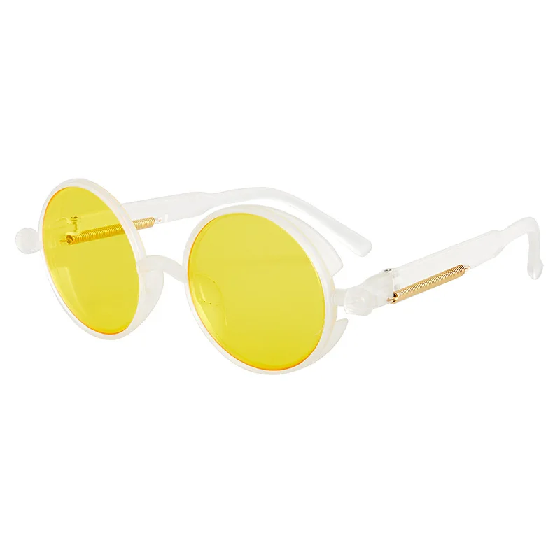 Classic Gothic Steampunk Sunglasses Luxury Brand Men and Women Retro Round Pc Frame Sunglasses: Red