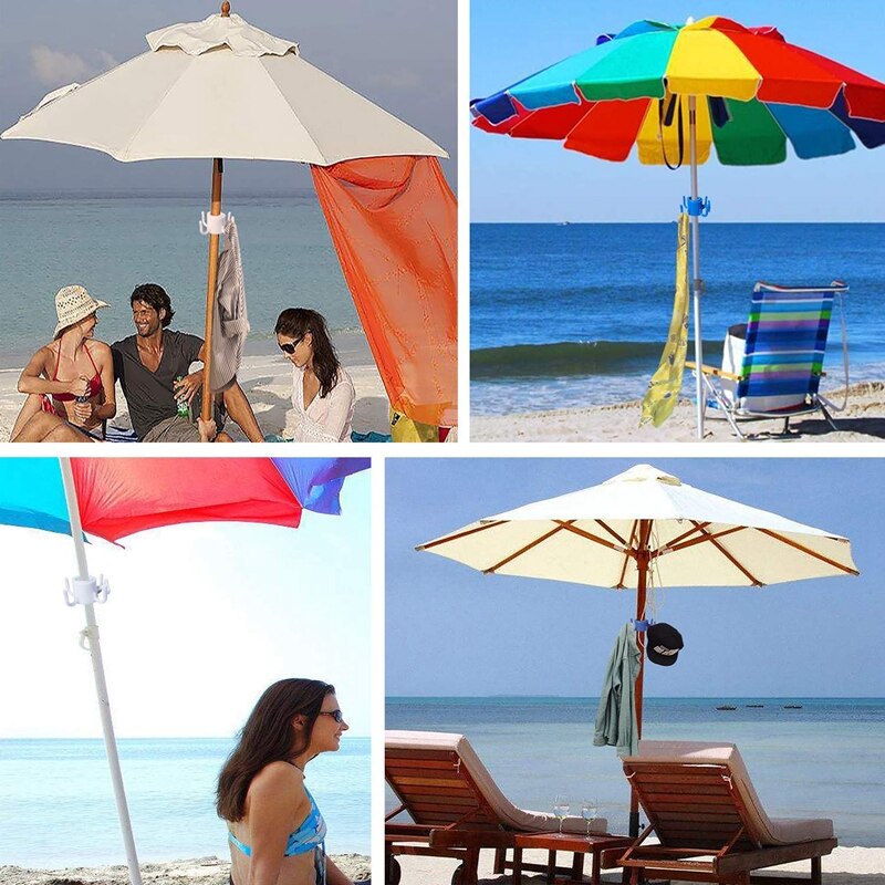 2 paquetes de ganchos colgantes para sombrilla de playa, gancho de plástico de 4 puntas para sombrillas, bolsas de playa, sombreros, ropa, cámara, Sungl