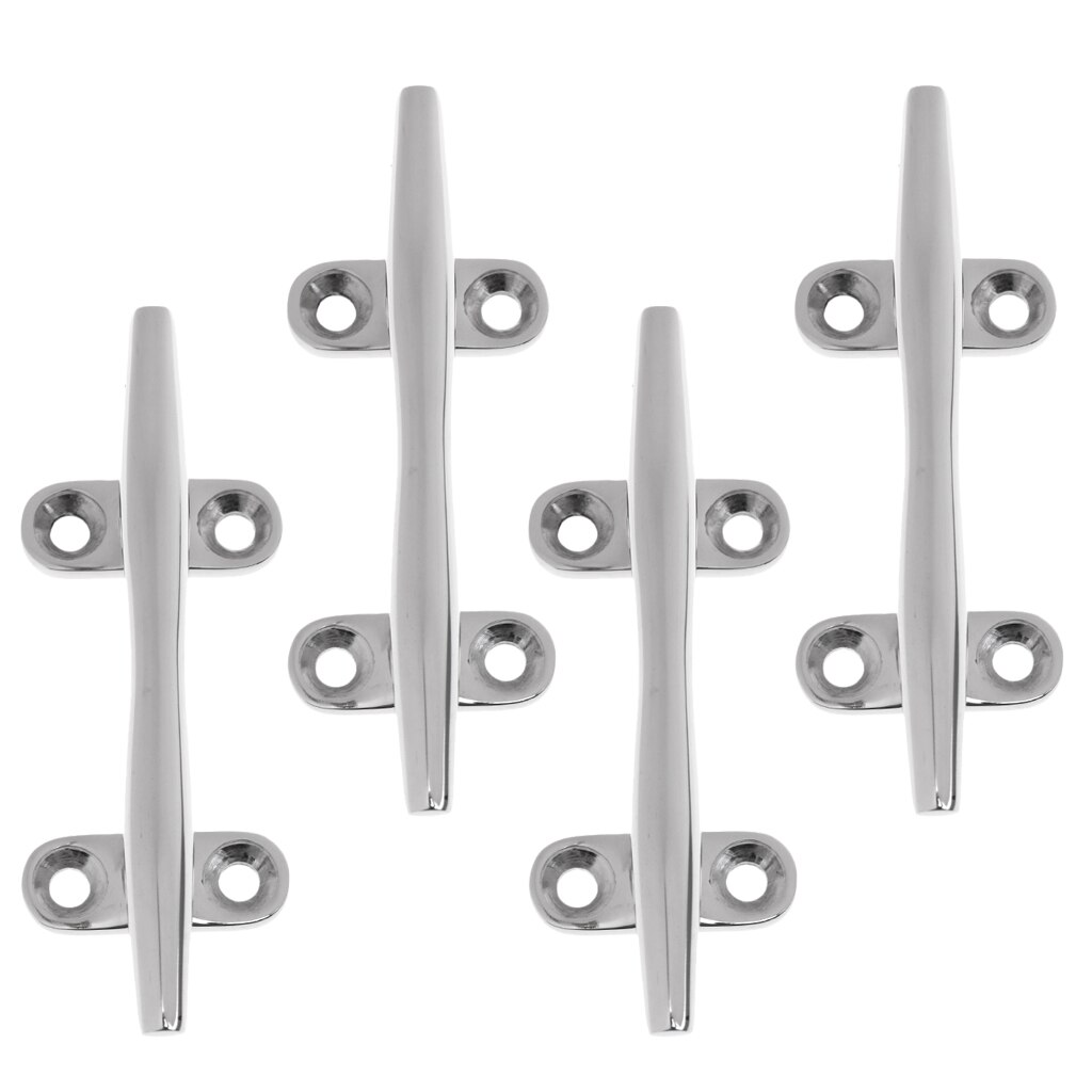 4 Pieces 4' High Polished 316 Stainless Steel Marine Boat Anchor Dock Deck Line Rope Cleat marine grade cast solid
