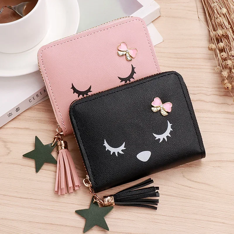 Women Wallet Ladies Mini Small Short Tassel Wallet Cute Girl Zipper Pu Leather Coin Purse Female Hand Wallet Purse