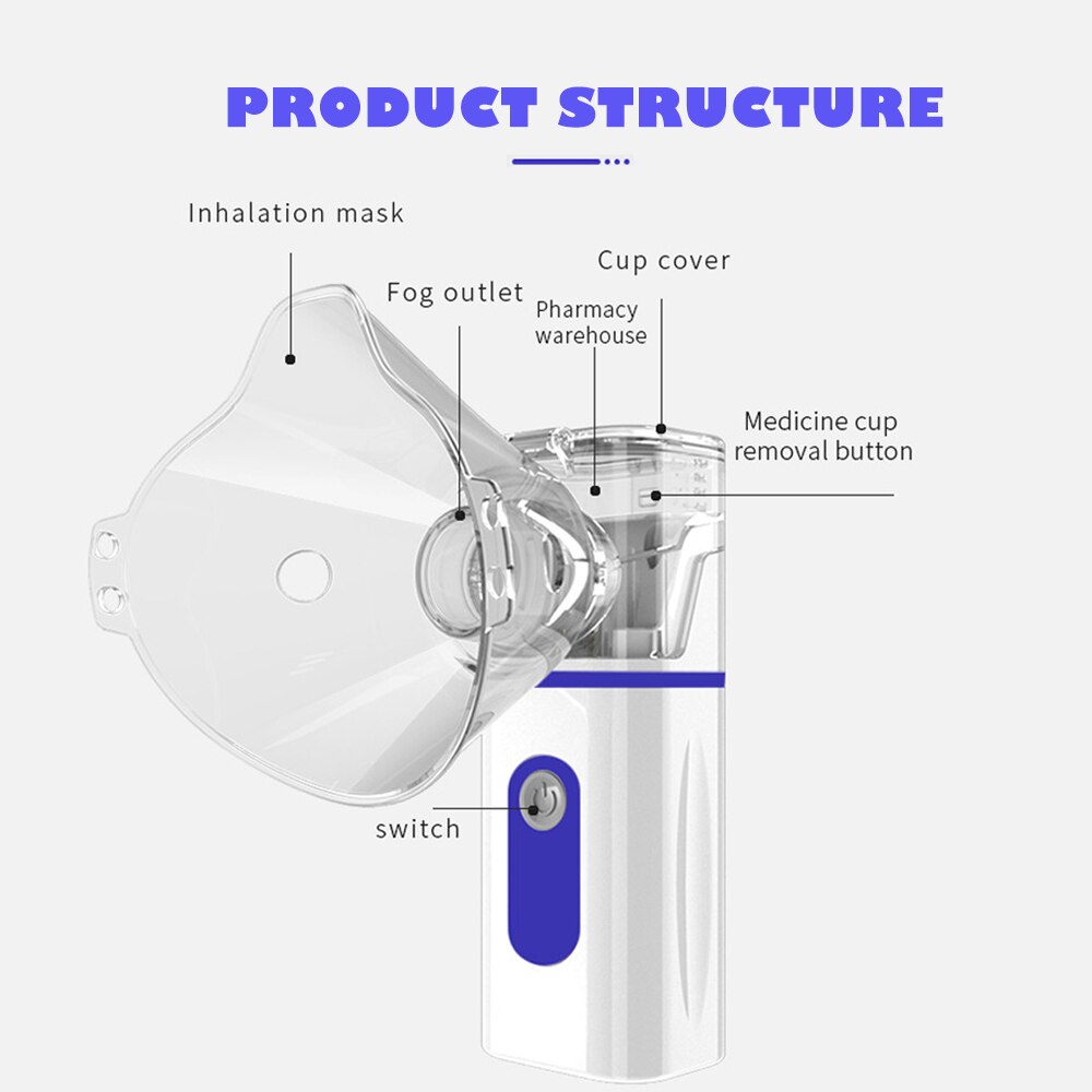 Atomizer Handheld Portable Nebulizer Micro-net Nebulizer Machine Automatic Cleaning Silent Nebuliser for Adults and Children