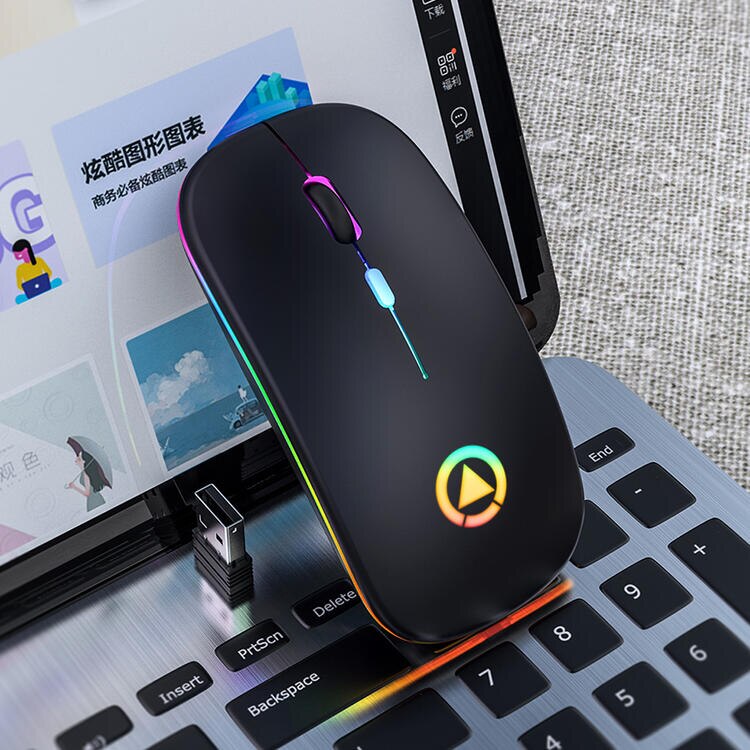 Rechargeable Mouse Wireless Silent LED Backlit Mice USB Optical Ergonomic Gaming: Black