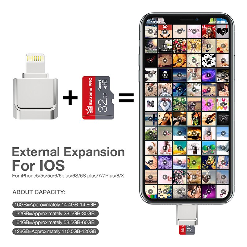 Lector de tarjetas de iPhone OTG pen dive, de 16GB memoria flash usb, 32GB, 64gb, 128gb, microSD, disco en u para dispositivos de almacenamiento externo de iOS,